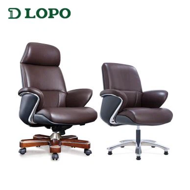 Krzesło biurowe z drewna i skóry