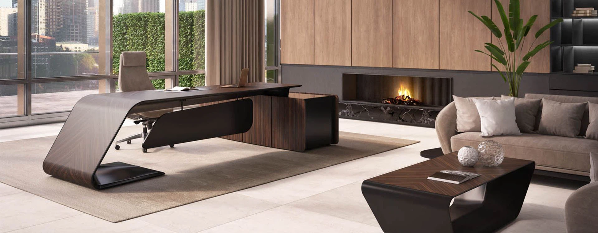 Liner office desk and workstation set